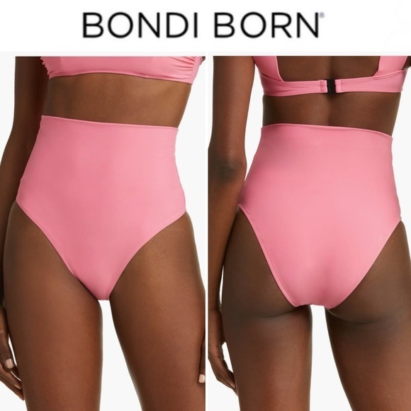 BONDI BORN Faith High Waist Bikini Bottomsin Pink Rose 150$ NWT